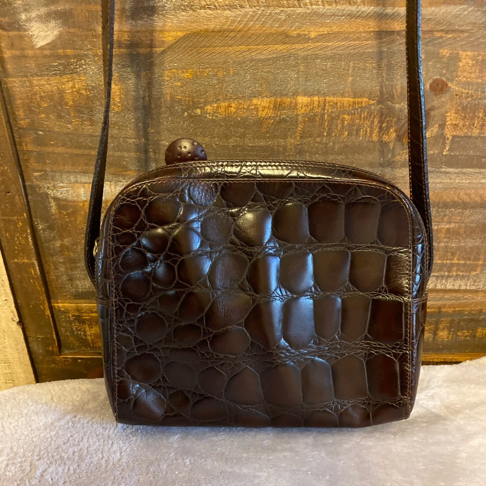 Vintage Furla Croc Embossed Burgundy Crossbody